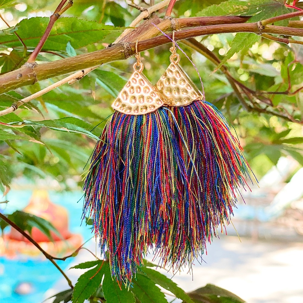 Boho 14k silk tassel geometric earrings